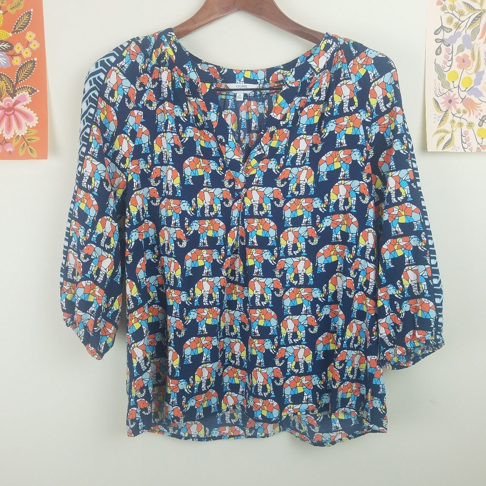 Navy Multi-Color Patterned Women's Blouse